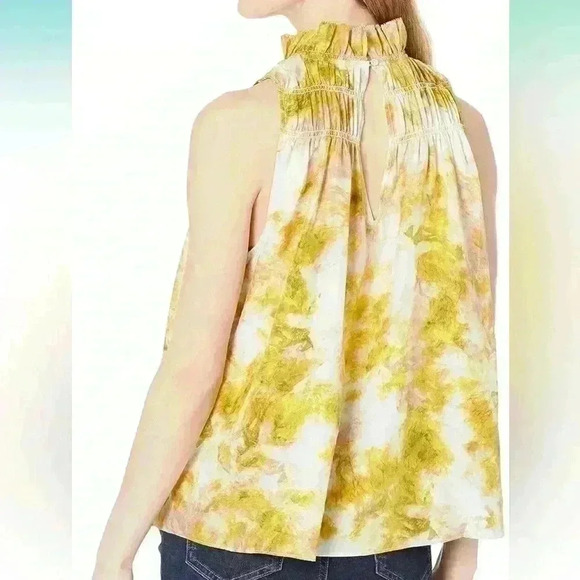 NWT joie summer porcelain print yellow green silk smocked loose fit blouse xxl - Picture 2 of 8